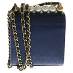 Chanel Mini Quilted Chain Shoulder Back Gold Goatskin Navy — view 2