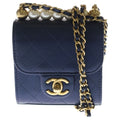 Chanel Mini Quilted Chain Shoulder Back Gold Goatskin Navy