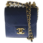Chanel Mini Quilted Chain Shoulder Back Gold Goatskin Navy