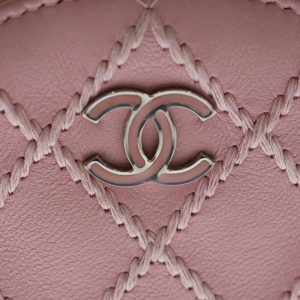 Chanel Quilted Mini Round Chain Shoulder Ultra Stitch Silver Lambskin Pink — view 6