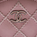Chanel Quilted Mini Round Chain Shoulder Ultra Stitch Silver Lambskin Pink — view 6