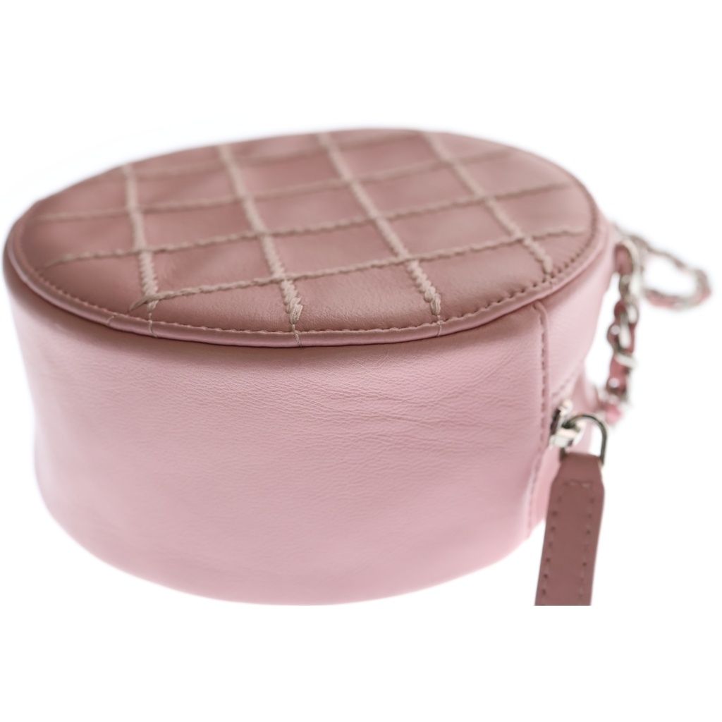 Chanel Quilted Mini Round Chain Shoulder Ultra Stitch Silver Lambskin Pink — view 5