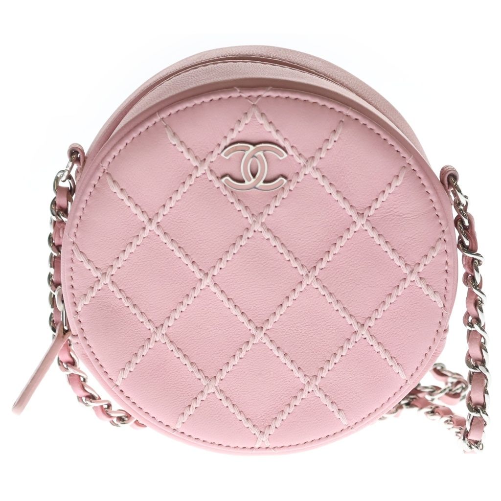 Chanel Quilted Mini Round Chain Shoulder Ultra Stitch Silver Lambskin Pink