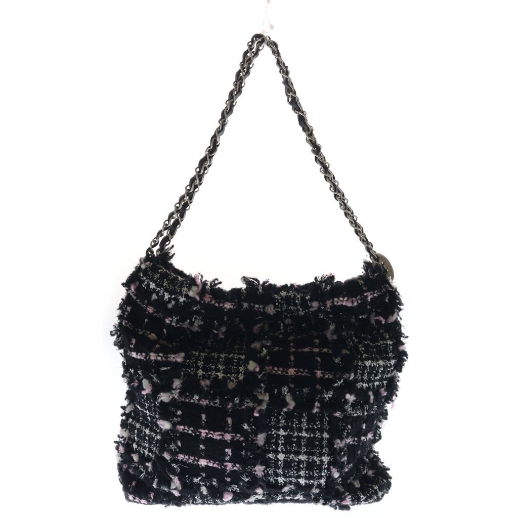 Chanel 22 Small Chain Tote Black Pink Tweed Silver — view 2