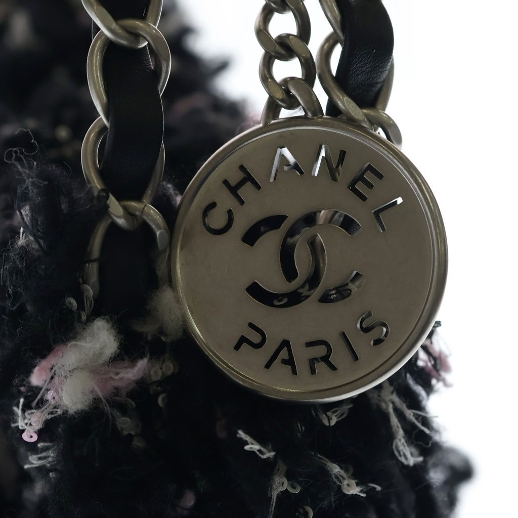 Chanel 22 Small Chain Tote Black Pink Tweed Silver — view 6