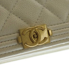 Chanel Boy 15.5 Mini Chain Shoulder Bag Wallet White Caviar Leather Gold — view 6