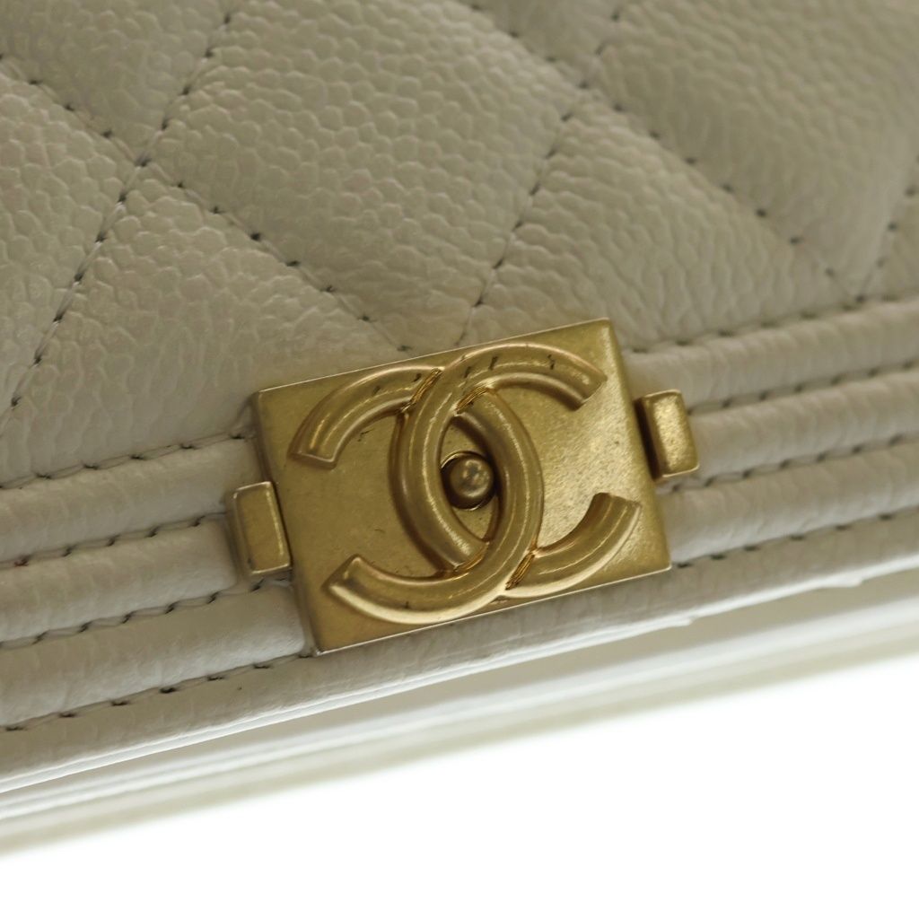 Chanel Boy 15.5 Mini Chain Shoulder Bag Wallet White Caviar Leather Gold — view 6