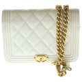 Chanel Boy 15.5 Mini Chain Shoulder Bag Wallet White Caviar Leather Gold