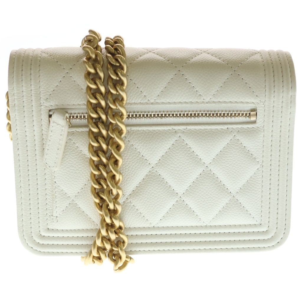 Chanel Boy 15.5 Mini Chain Shoulder Bag Wallet White Caviar Leather Gold — view 2