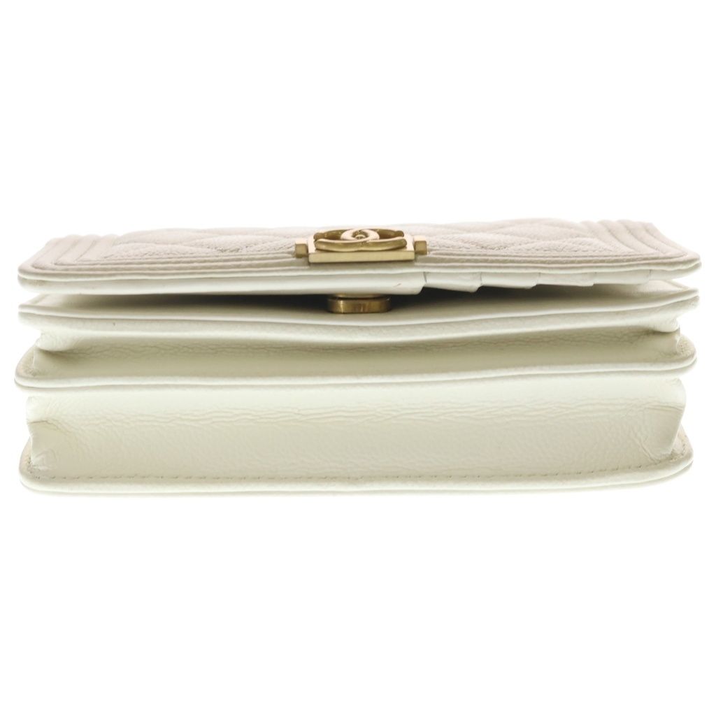 Chanel Boy 15.5 Mini Chain Shoulder Bag Wallet White Caviar Leather Gold — view 4