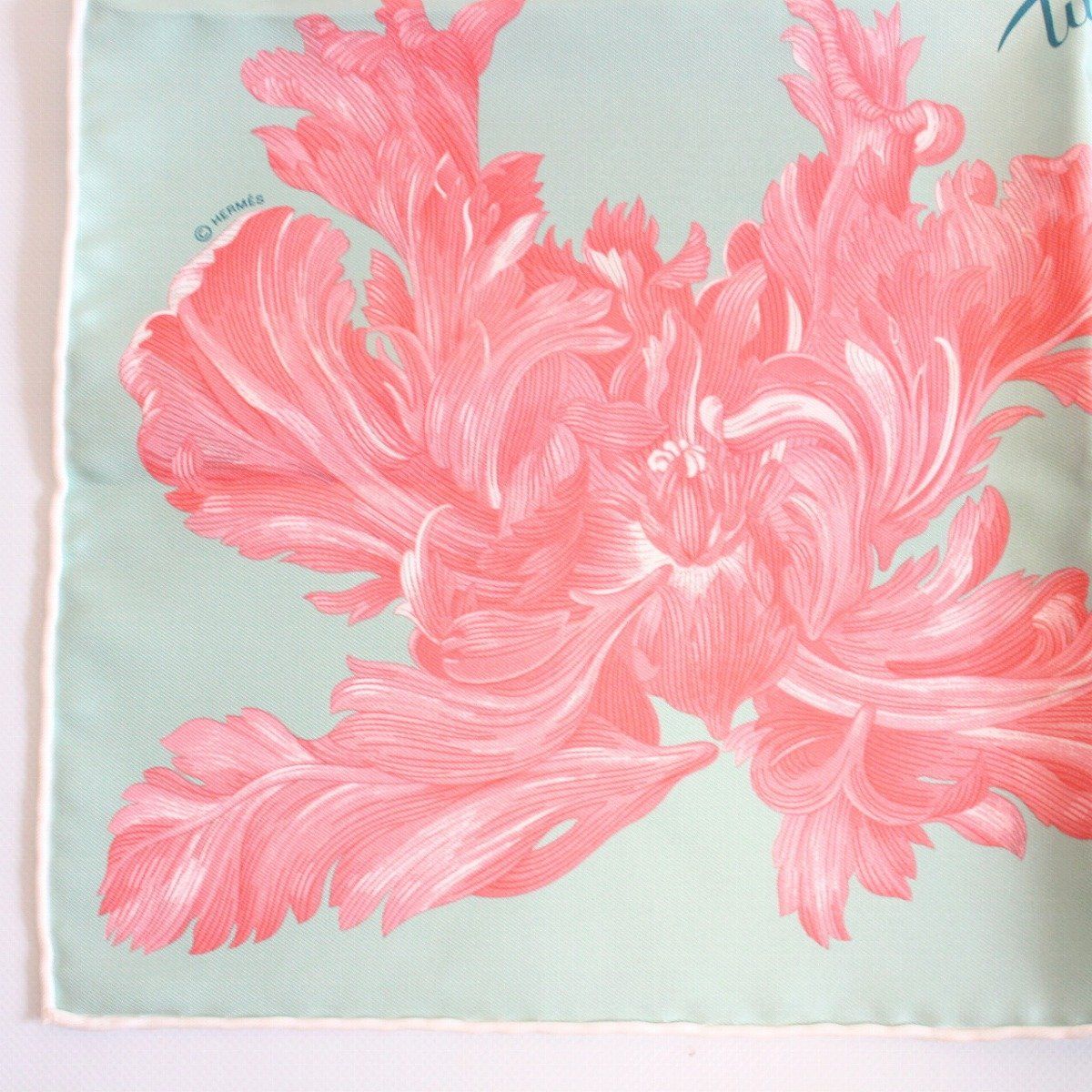 Hermes Carre 45 Gavroche Scarf Tulip Mania Silk 100% Green Pawn — view 4