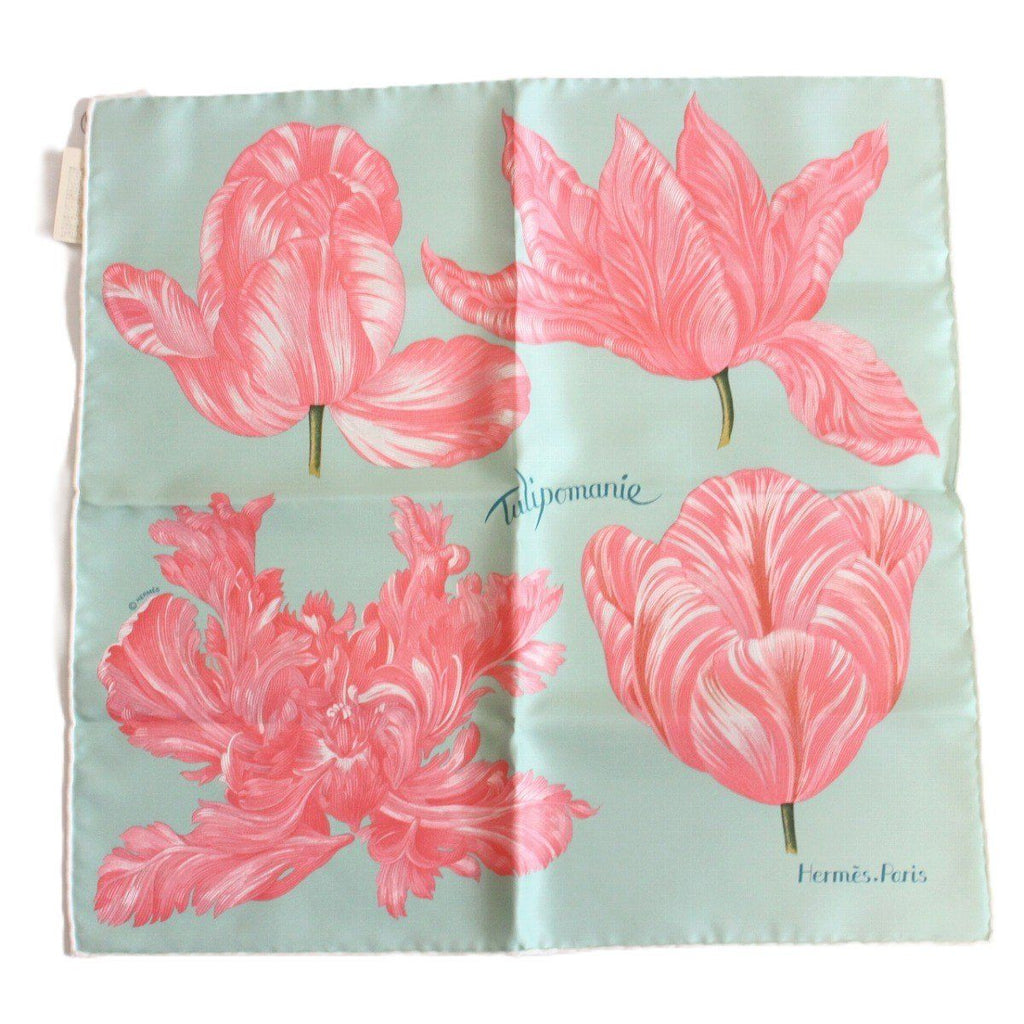 Hermes Carre 45 Gavroche Scarf Tulip Mania Silk 100% Green Pawn