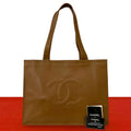 Chanel Card Seal Present Vintage CC Logo Caviar Leather Tote Brown
