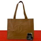 Chanel Card Seal Present Vintage CC Logo Caviar Leather Tote Brown