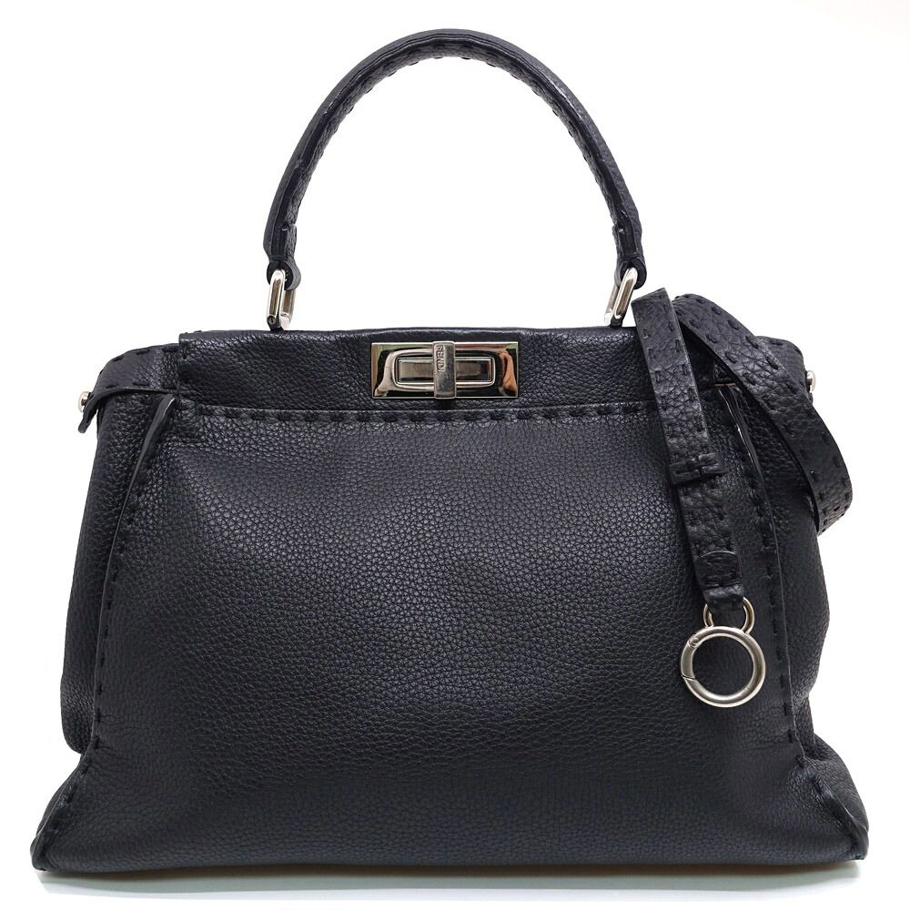 Fendi Peekaboo Selleria Handbag 2-Way Black Silver