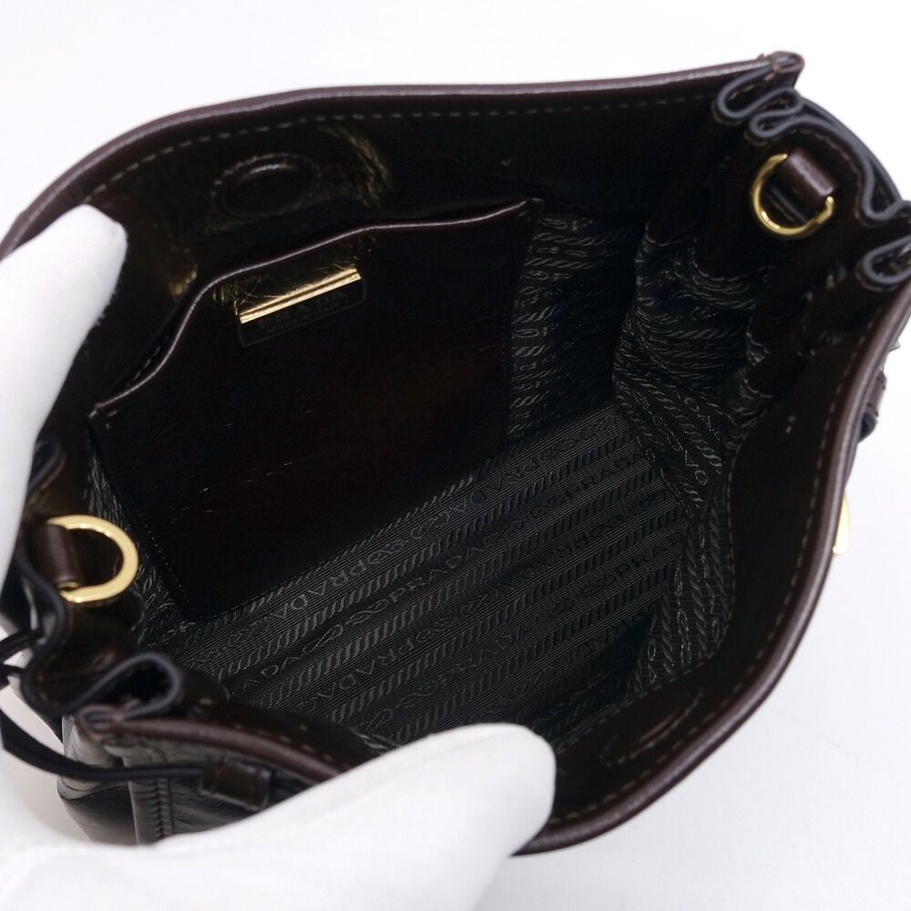 Prada Boni Shoulder Bag Leather Dark Brown Gold — view 6