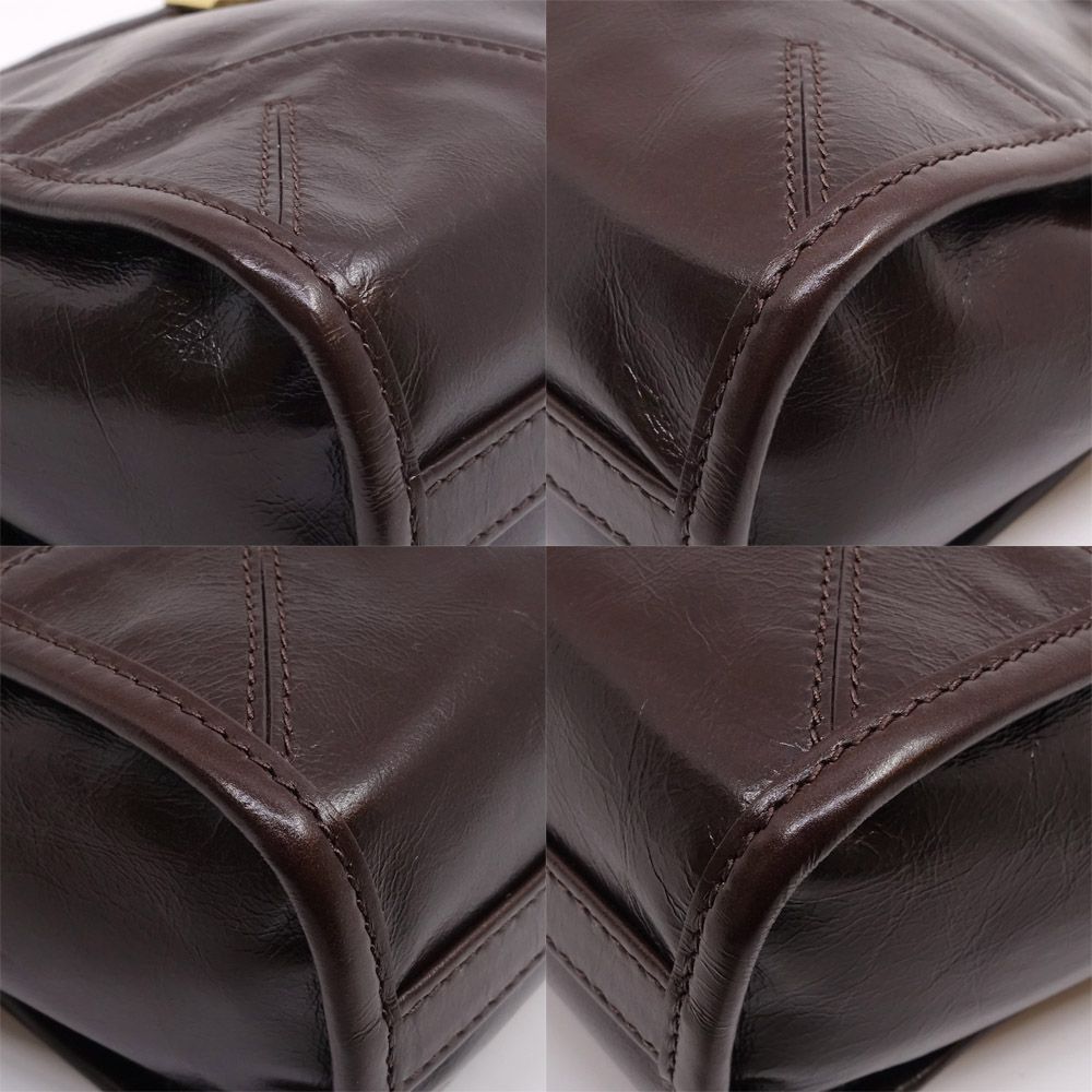 Prada Boni Shoulder Bag Leather Dark Brown Gold — view 5