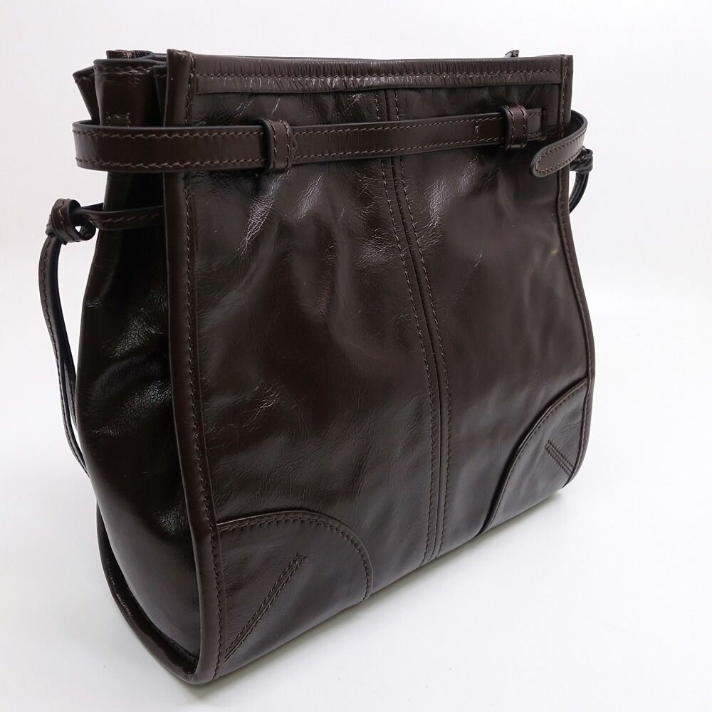 Prada Boni Shoulder Bag Leather Dark Brown Gold — view 2