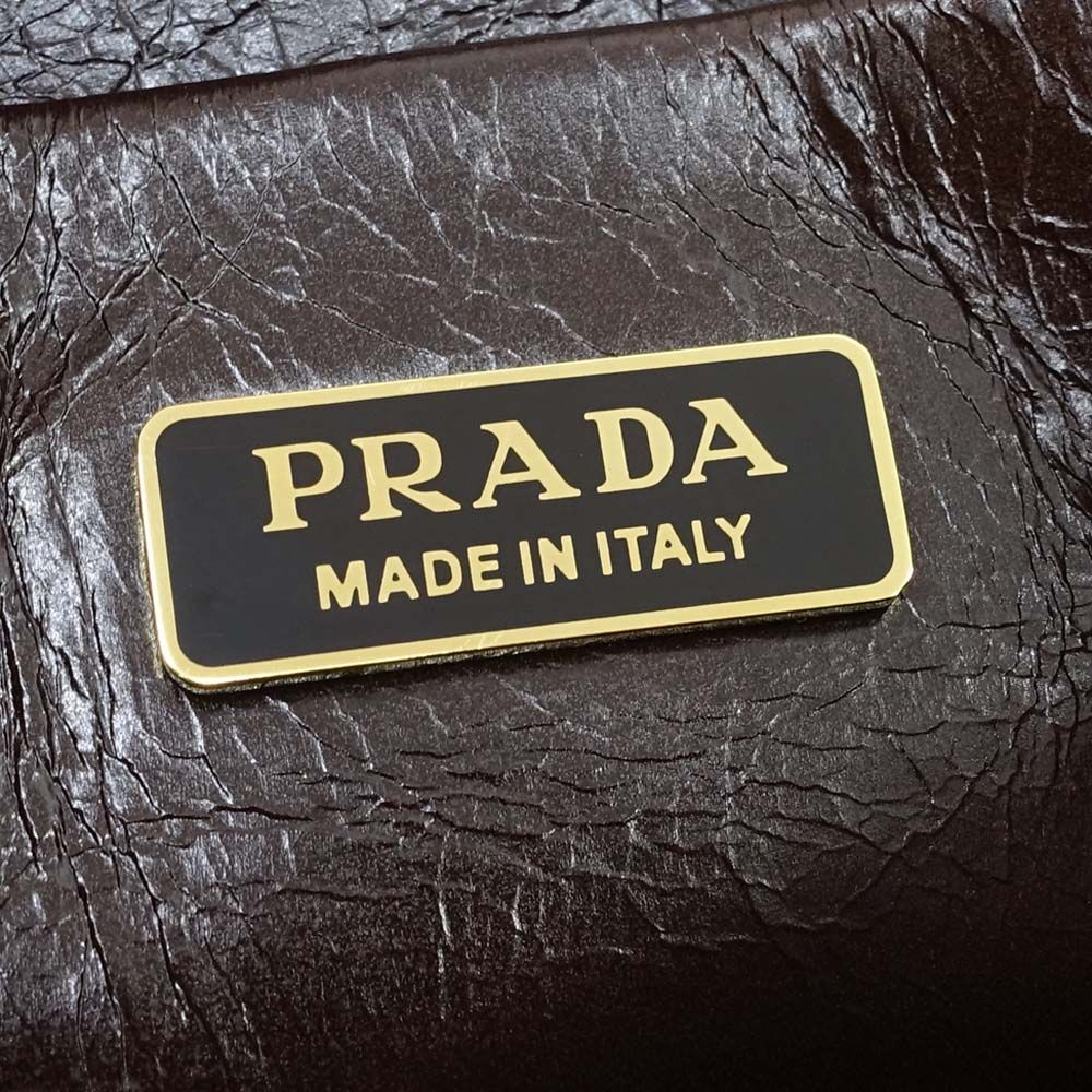 Prada Boni Shoulder Bag Leather Dark Brown Gold — view 7