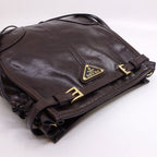Prada Boni Shoulder Bag Leather Dark Brown Gold — view 3