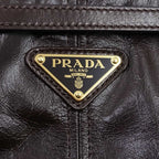 Prada Boni Shoulder Bag Leather Dark Brown Gold — view 8