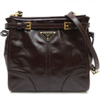 Prada Boni Shoulder Bag Leather Dark Brown Gold