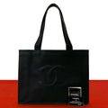Chanel Card Seal Present Vintage CC Logo Caviar Leather Tote Black
