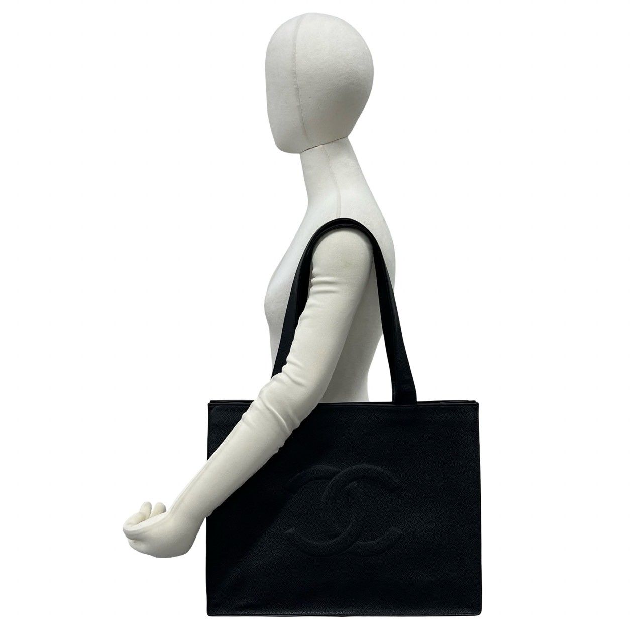 Chanel Card Seal Present Vintage CC Logo Caviar Leather Tote Black — view 2