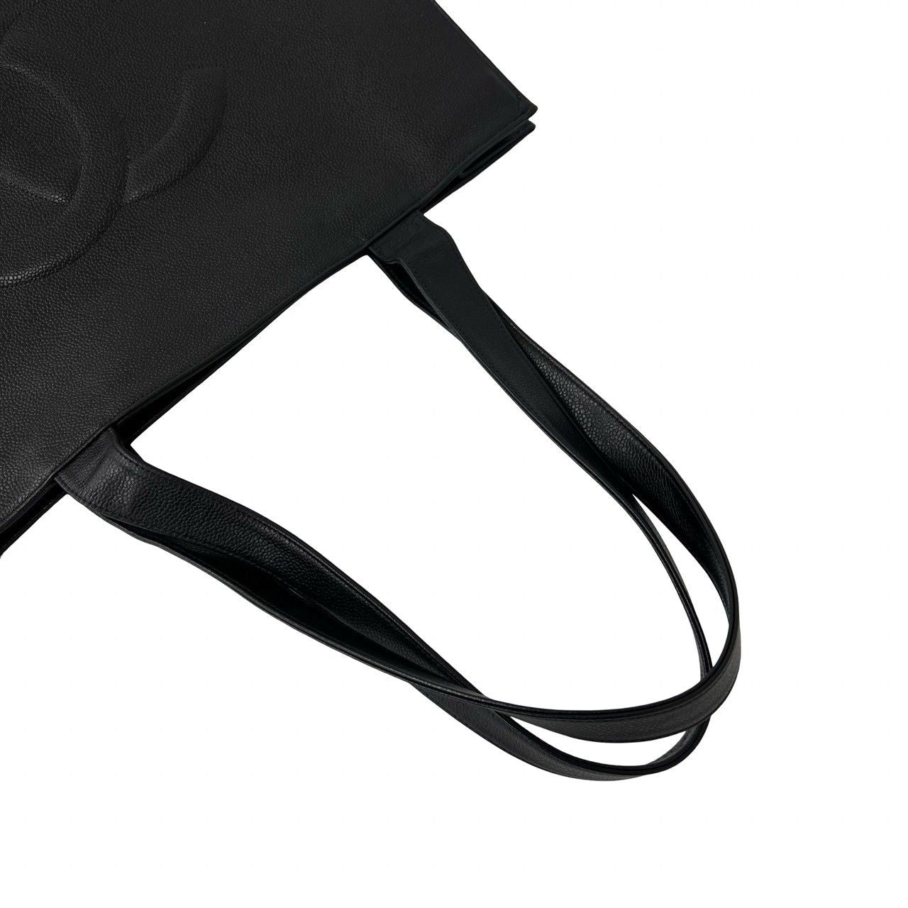 Chanel Card Seal Present Vintage CC Logo Caviar Leather Tote Black — view 4