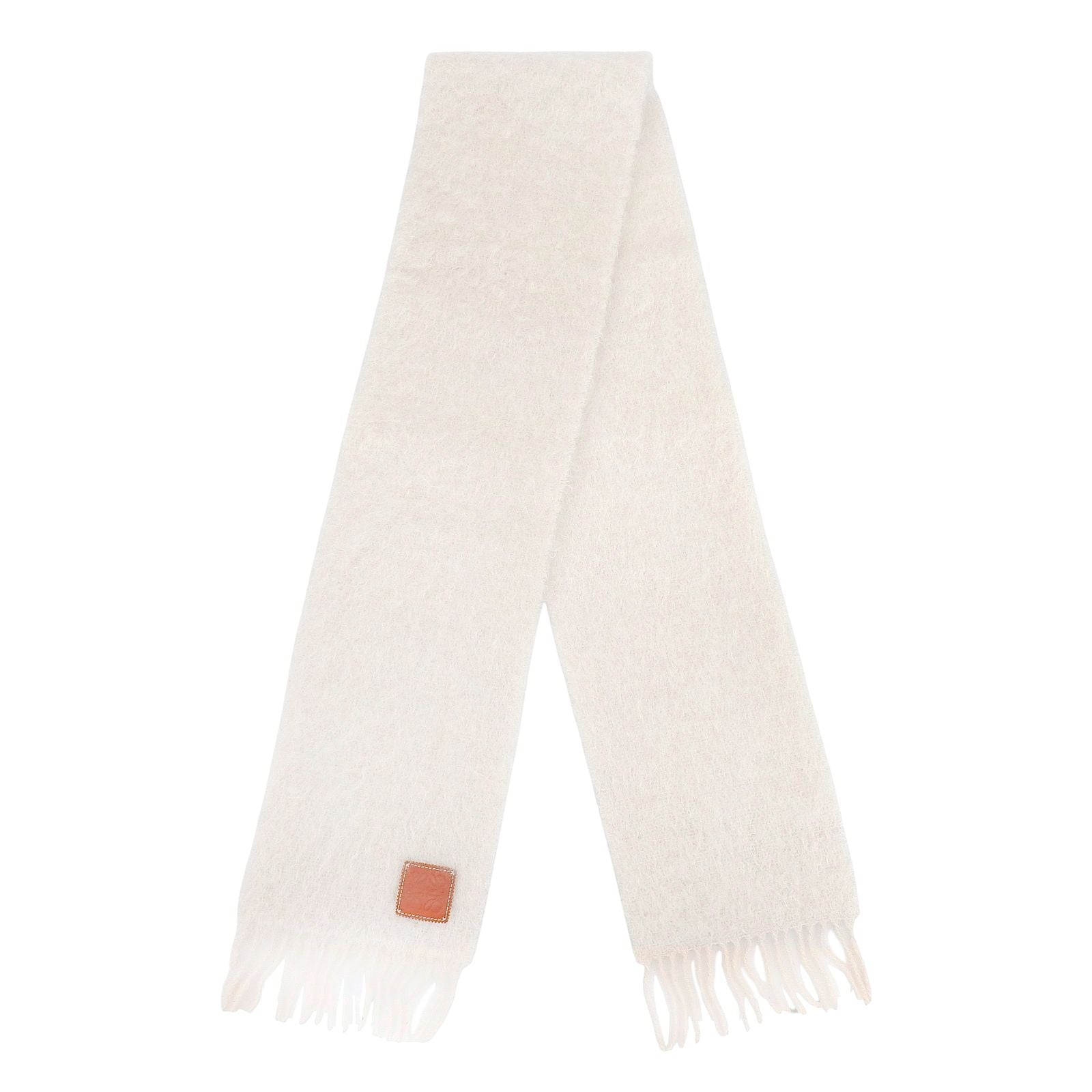 Loewe Mohair Wool Fringe Anag Lambskin Patch Scarf Shawl Ivory — view 3
