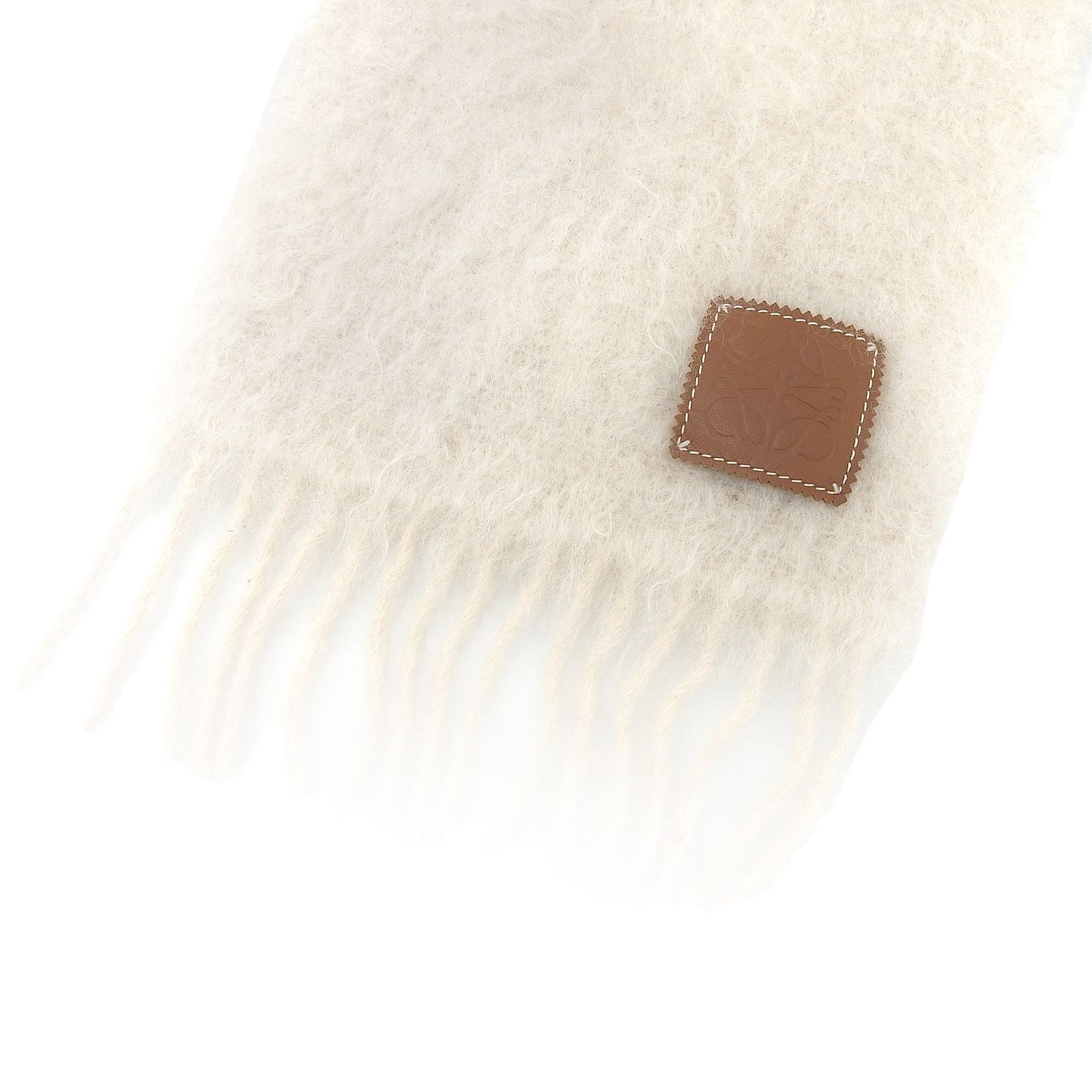 Loewe Mohair Wool Fringe Anag Lambskin Patch Scarf Shawl Ivory — view 5