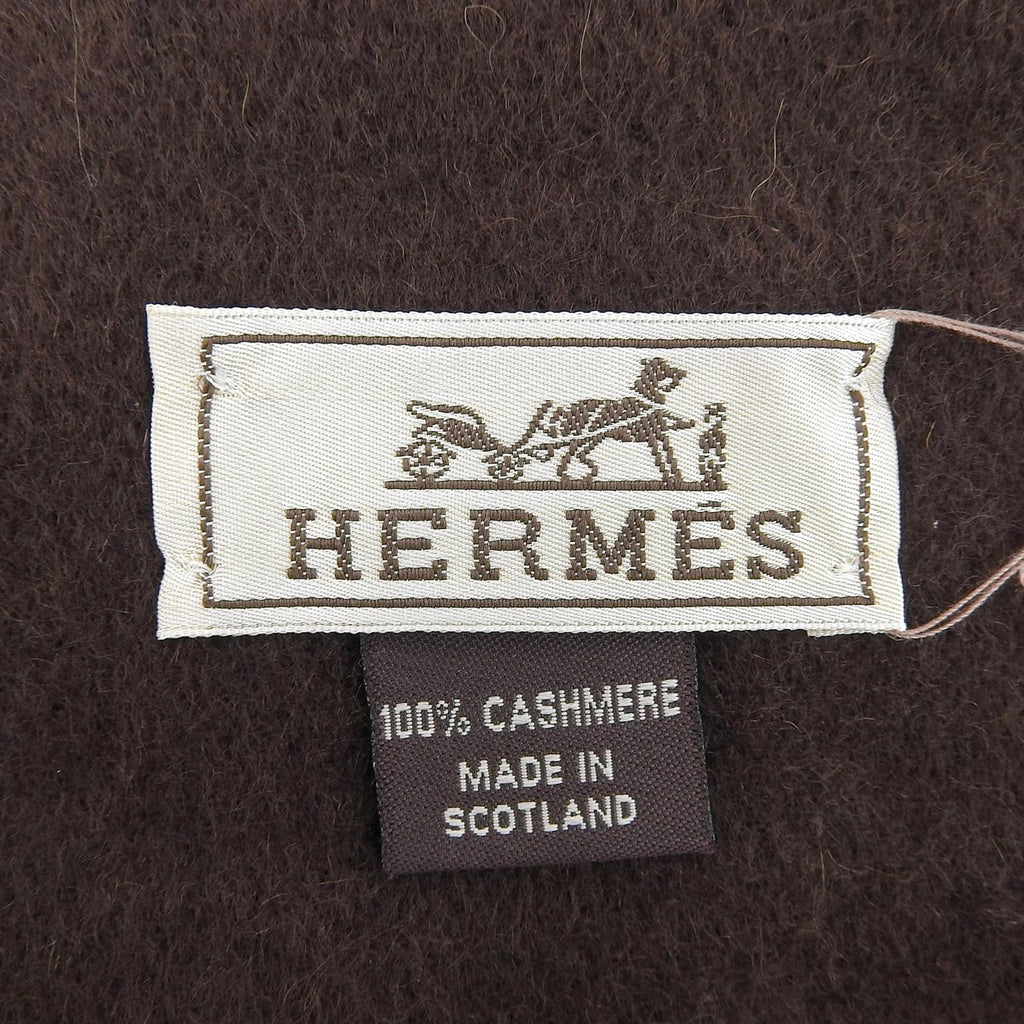 Hermes Rectoverso Cashmere Logo Embroidery Scarf with Fringe Brown — view 7