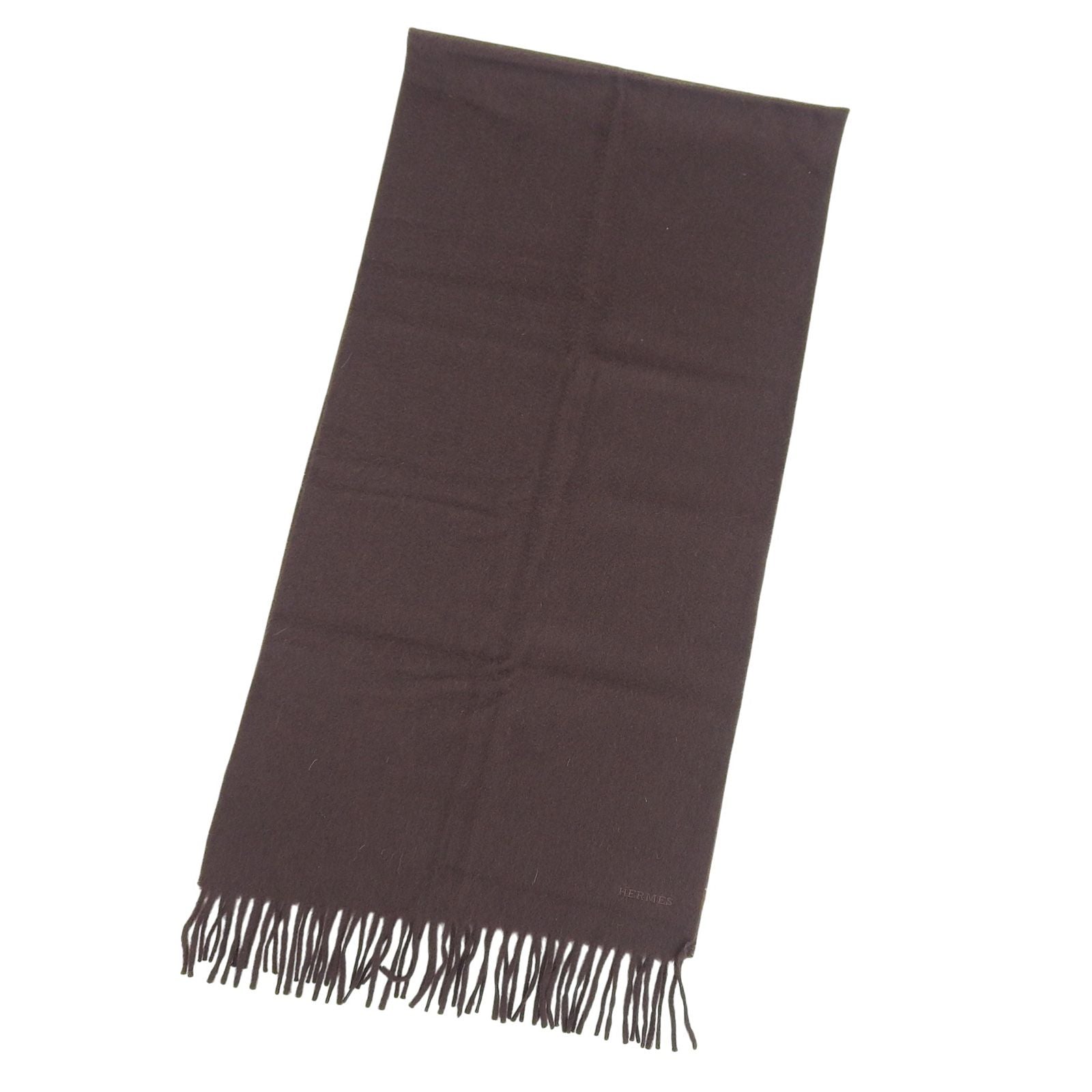 Hermes Rectoverso Cashmere Logo Embroidery Scarf with Fringe Brown — view 3