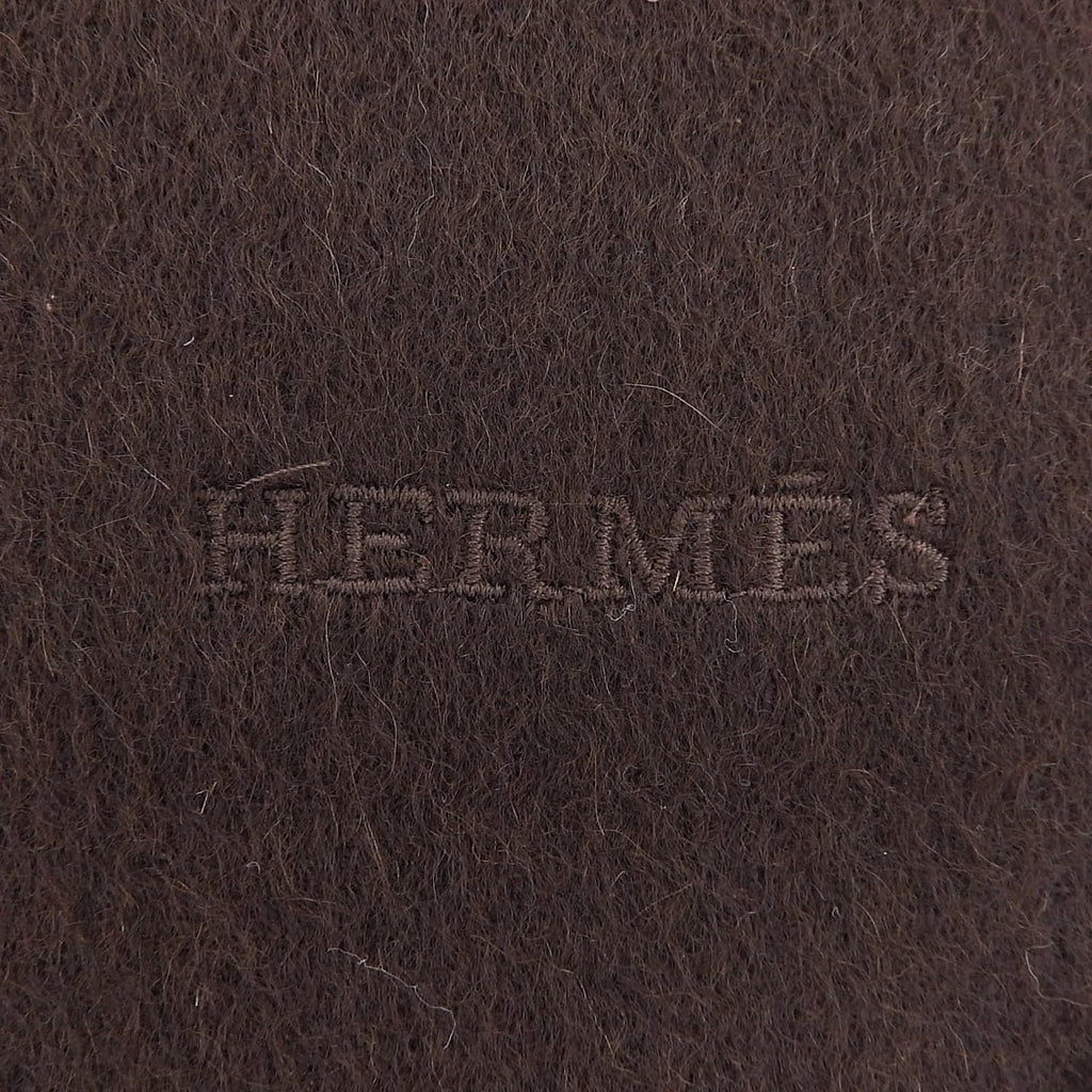 Hermes Rectoverso Cashmere Logo Embroidery Scarf with Fringe Brown — view 6