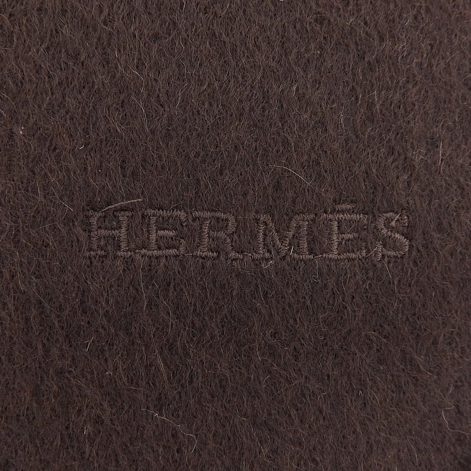 Hermes Rectoverso Cashmere Logo Embroidery Scarf with Fringe Brown — view 6
