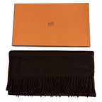 Hermes Rectoverso Cashmere Logo Embroidery Scarf with Fringe Brown — view 2