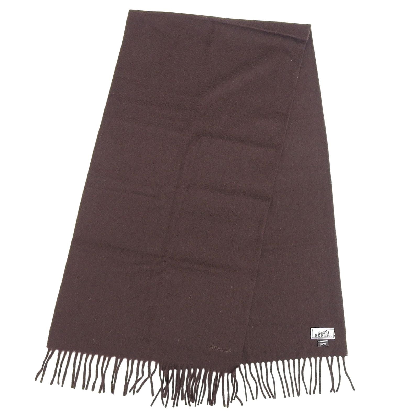 Hermes Rectoverso Cashmere Logo Embroidery Scarf with Fringe Brown — view 5