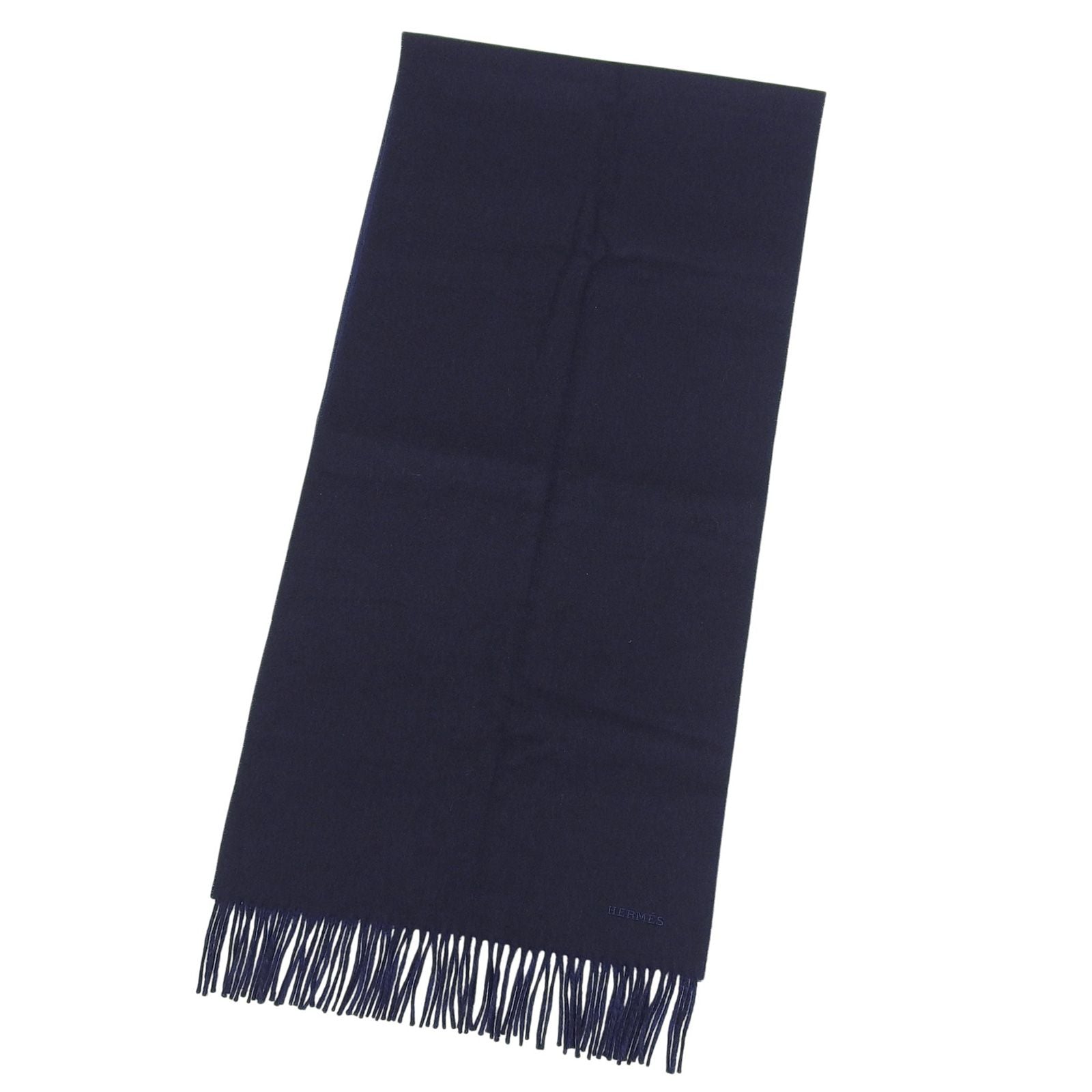 Hermes Rectoverso Cashmere Marine Ocean Bicolor Logo Embroidery Scarf with