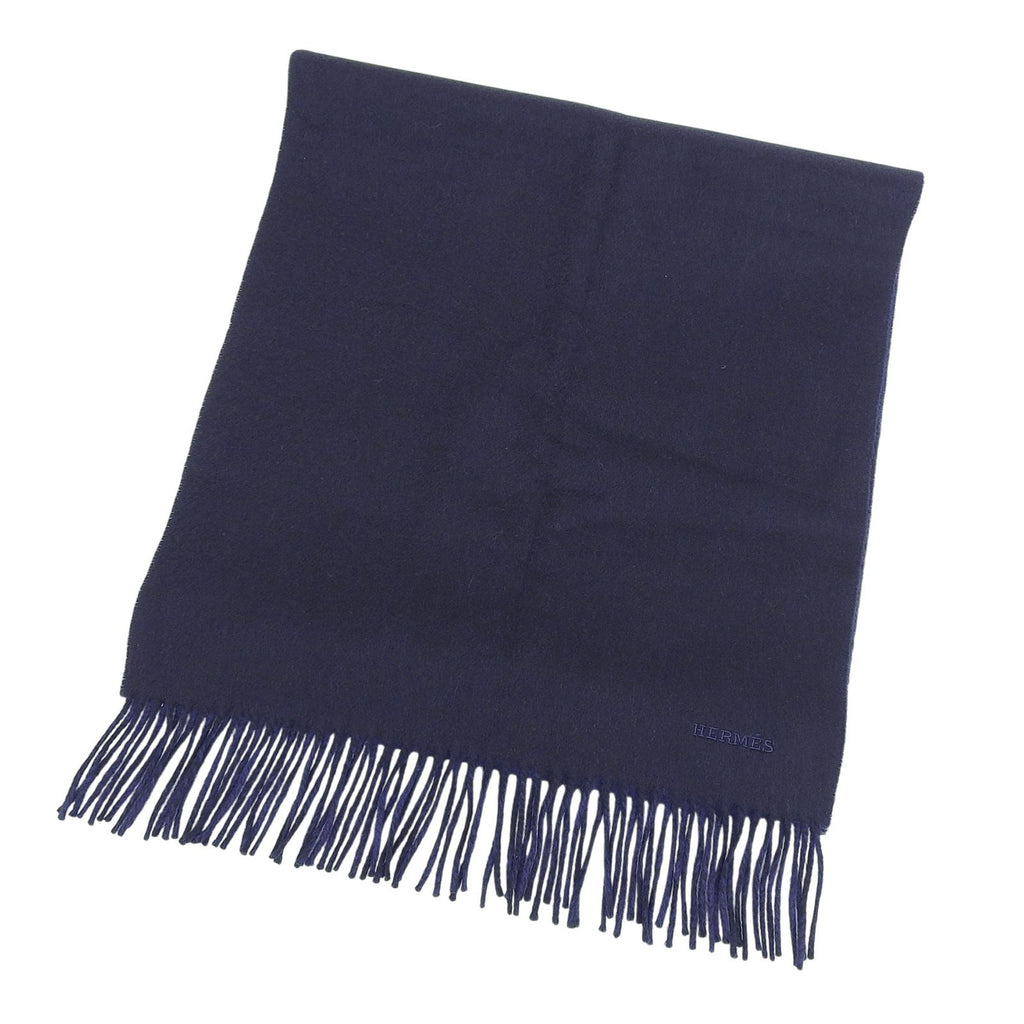 Hermes Rectoverso Cashmere Marine Ocean Bicolor Logo Embroidery Scarf with — view 4