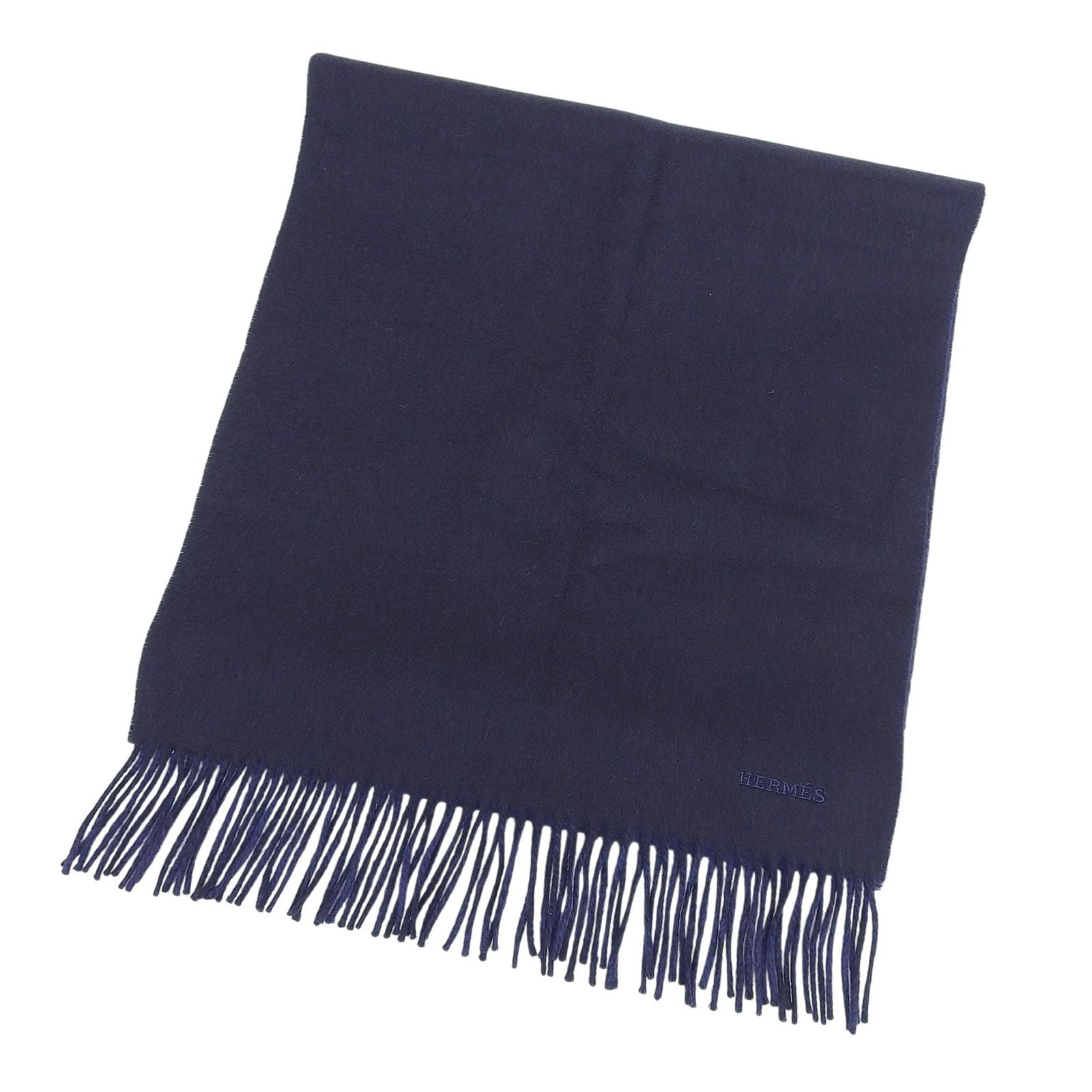 Hermes Rectoverso Cashmere Marine Ocean Bicolor Logo Embroidery Scarf with — view 4