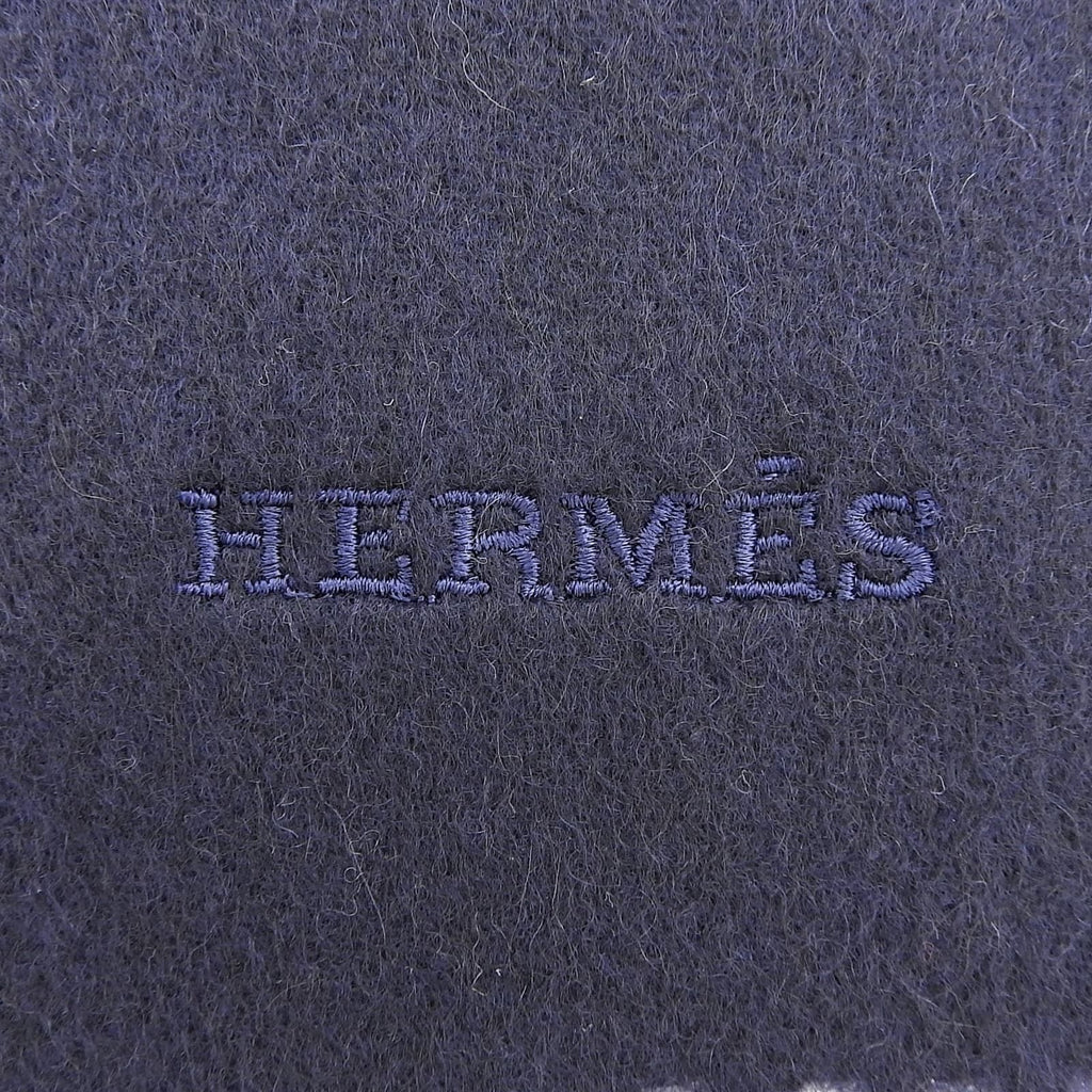 Hermes Rectoverso Cashmere Marine Ocean Bicolor Logo Embroidery Scarf with — view 7
