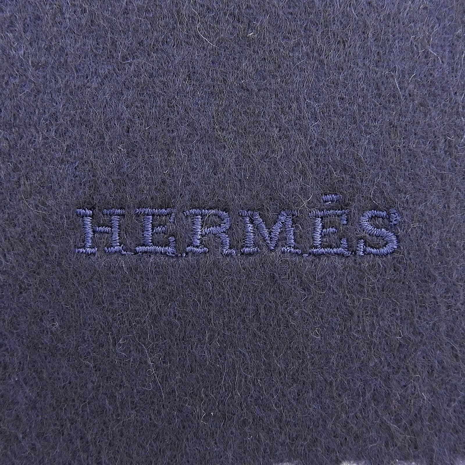 Hermes Rectoverso Cashmere Marine Ocean Bicolor Logo Embroidery Scarf with — view 7