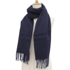 Hermes Rectoverso Cashmere Marine Ocean Bicolor Logo Embroidery Scarf with — view 2