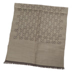 Gucci Wool Silk GG Logo Diamante with Fringe Shawl Brown Scarf