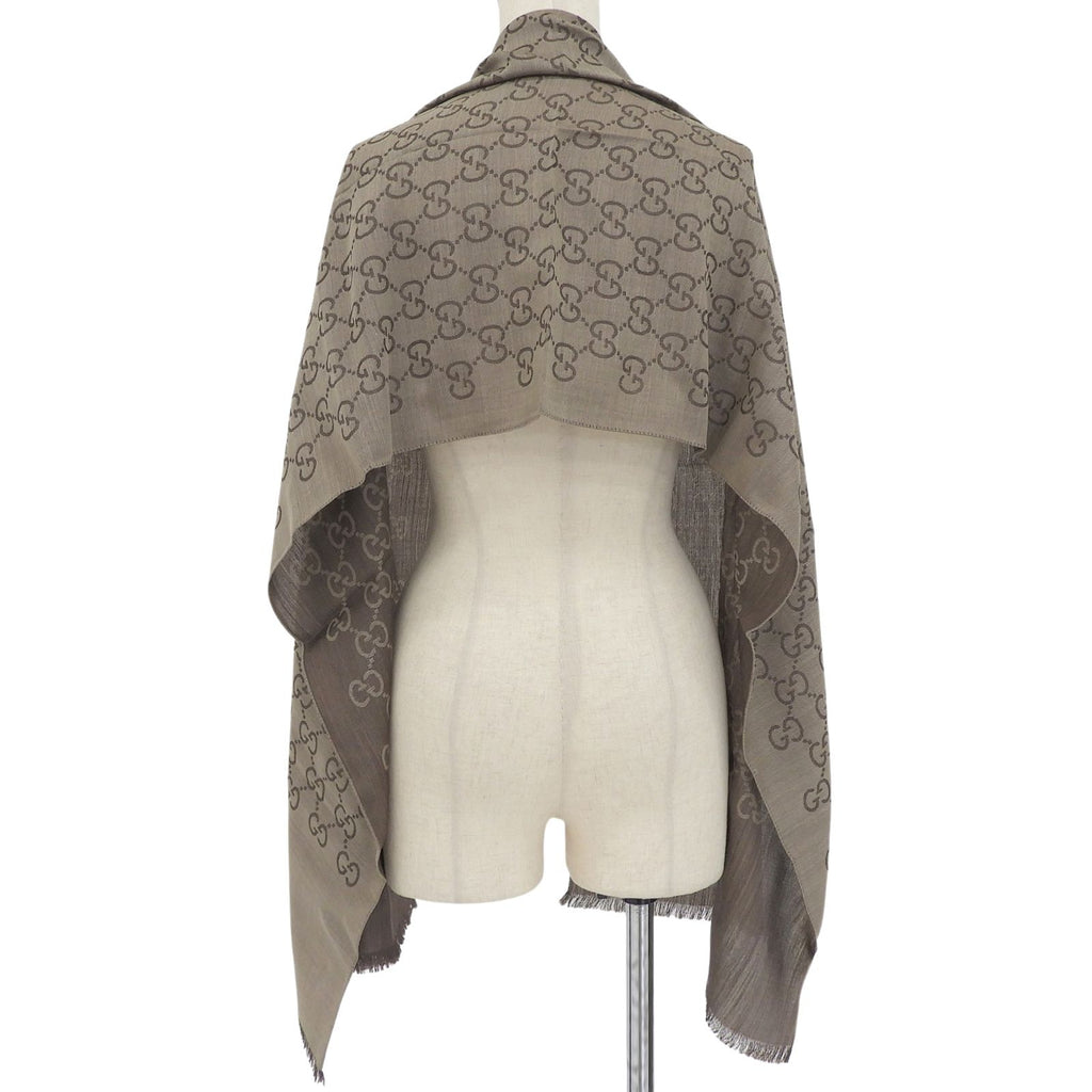 Gucci Wool Silk GG Logo Diamante with Fringe Shawl Brown Scarf — view 3
