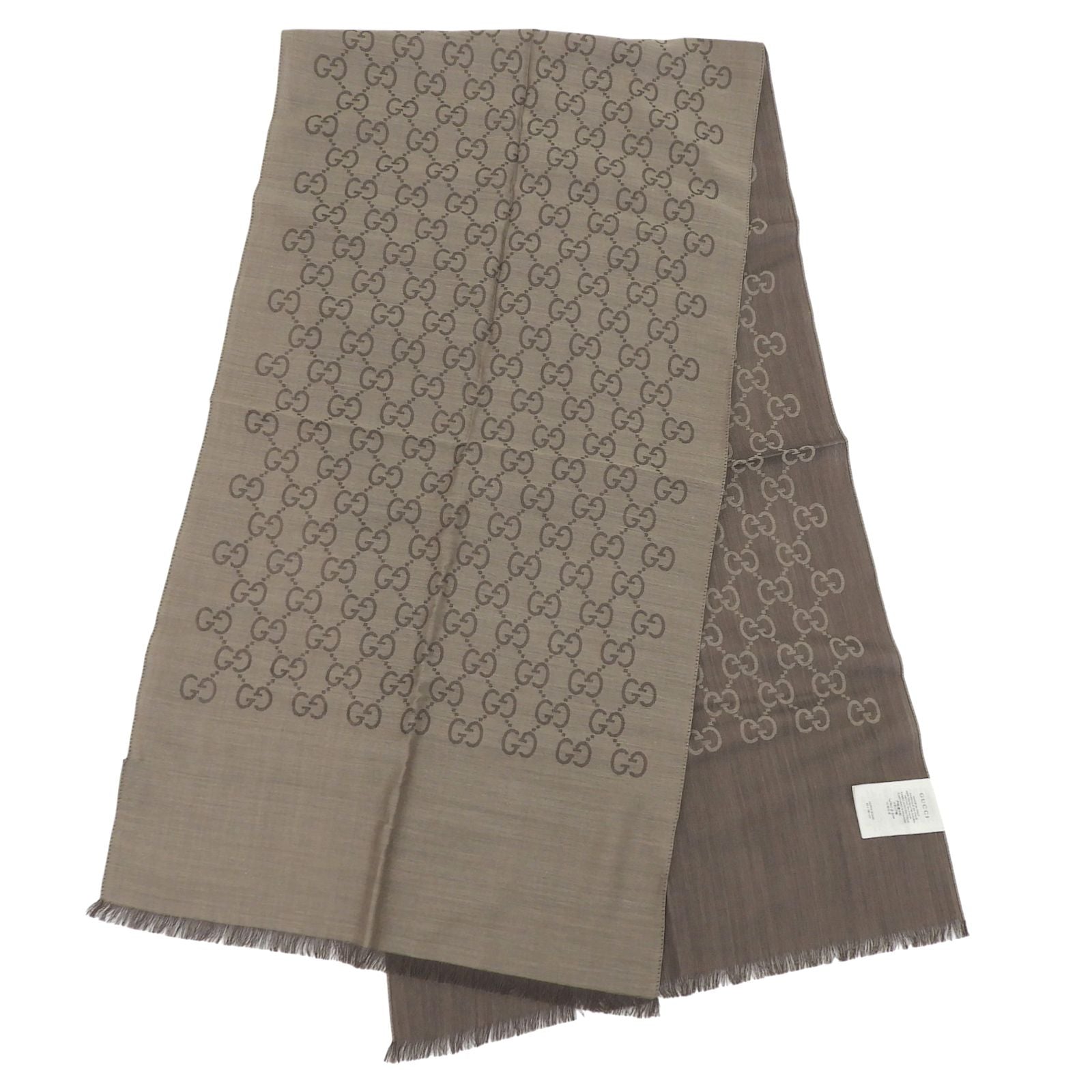Gucci Wool Silk GG Logo Diamante with Fringe Shawl Brown Scarf — view 4