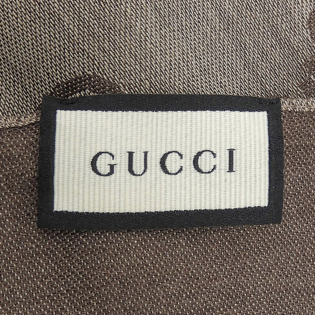 Gucci Wool Silk GG Logo Diamante with Fringe Shawl Brown Scarf — view 5