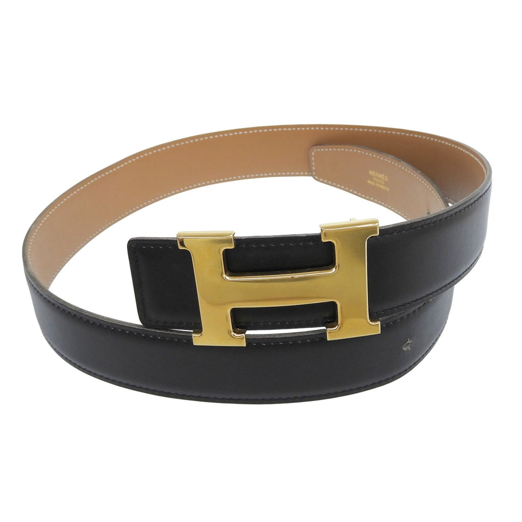 Hermes Vintage Constance Gold Reversible Leather Belt Black 75