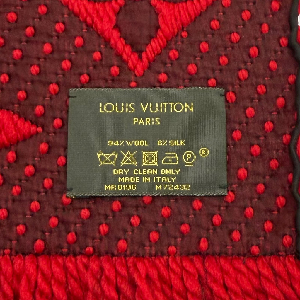 Louis Vuitton Echarpe Logo Mania Wool Silk Blend Ruby Fringe Scarf — view 8