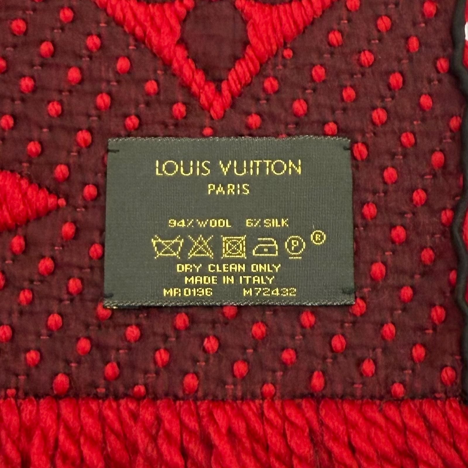 Louis Vuitton Echarpe Logo Mania Wool Silk Blend Ruby Fringe Scarf — view 8